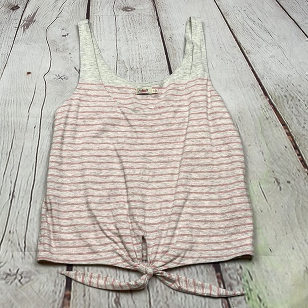 UEC Faherty striped  pink & gray cropped tank top  tie waist detail small